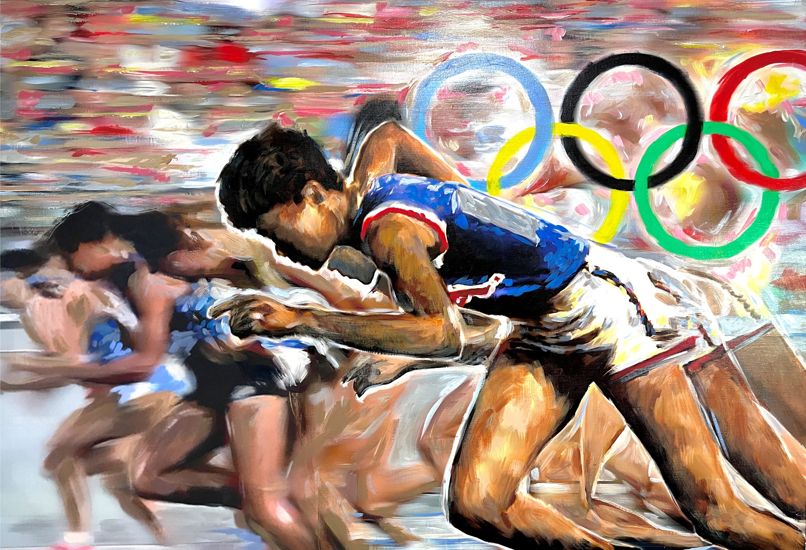 Race to Greatness by Steven Lester, depicting Wilma Rudolph sprinting with Olympic rings in the background.